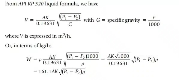 Formula for Liquid flow through PSV